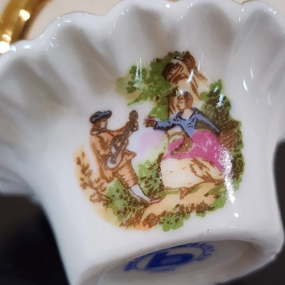 Courting Couple SALT Handled MINI Basket Vintage BRINTON Bone China Gold Accent